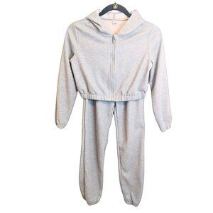 SHEIN GIRLS 2-PIECE GRAY JOGGER SET WITH HOODED CROP JACKET - SIZE 12Y